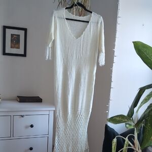 Chic Cream Long Sleeve Knit Dress